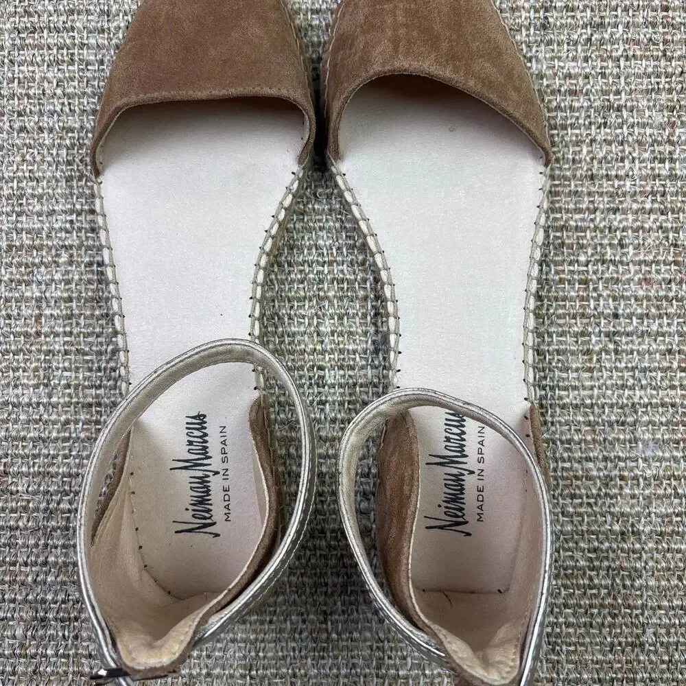 🌿 Neiman Marcus Beige Suede Espadrille Flat|  40/ US 9.5 | Euro Summer\Old Money